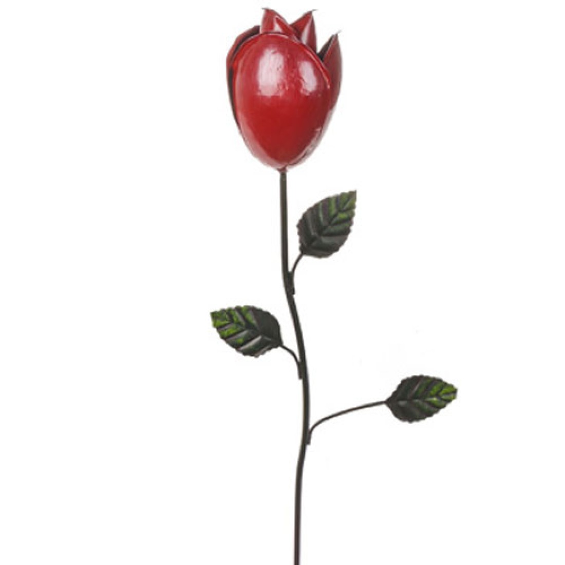 Metal Rose Bud Stake Small Red Artificial Flowers